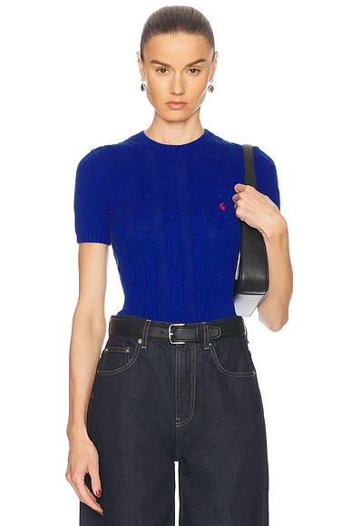 Cable-knit Cotton Short-sleeve Sweater