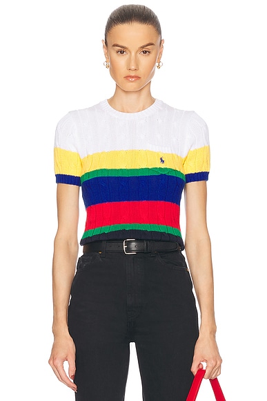 Striped Cable Short-sleeve Sweater