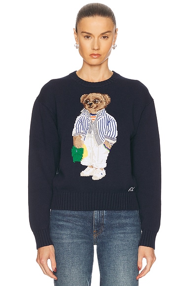 Polo Ralph Lauren Polo Bear Cotton Crewneck Sweater in Hunter Navy Multi