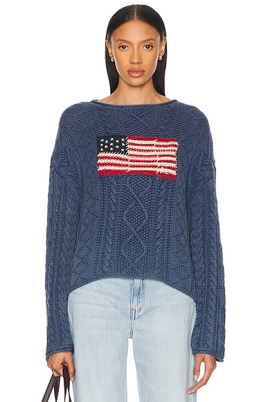 Polo Ralph Lauren Boat Neck Pullover Sweater in Indigo & Multi