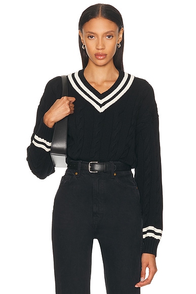 V-Neck Sweater in Polo Black & Cricket Cream