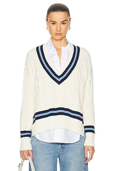 Shop Polo Ralph Lauren Cricket Pullover Sweater In Cream & Navy