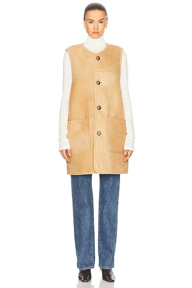 Polo Ralph Lauren Reversible Sherpa Shearling Vest in Vintage Saddle & Cream