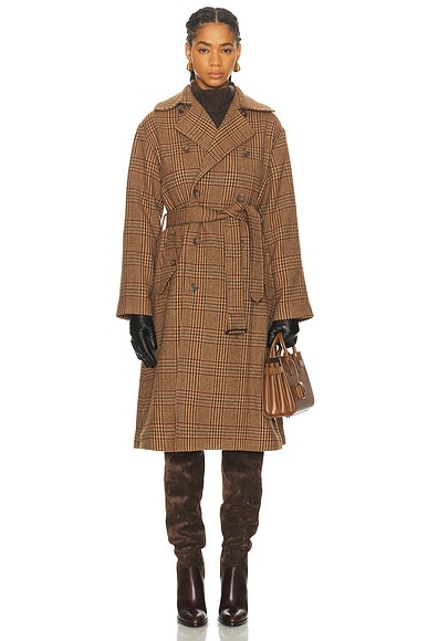Polo Ralph Lauren Long Coat in 1739 Brown & Tan Glen Check