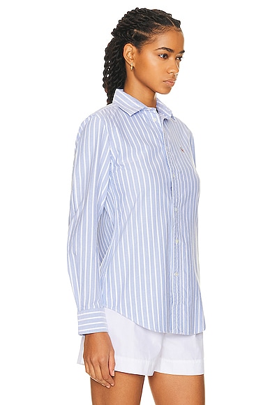 Polo Ralph Lauren Heidi Striped Cotton Poplin Shirt In Harbor Island Blue & White