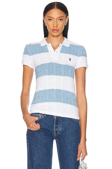 Polo Ralph Lauren Short Sleeve Polo Top in White & Carolina Blue