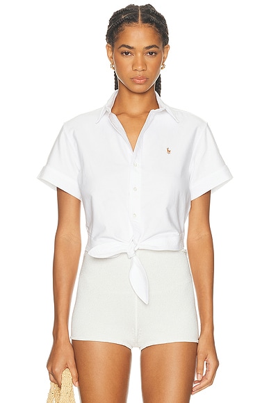 Polo Ralph Lauren Tie Front Blouse in Bsr White