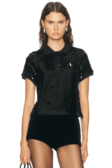 Polo Ralph Lauren Sequin Polo Top in Polo Black