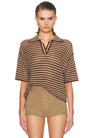 Polo Ralph Lauren Short Sleeve Polo Top in Chocolate Stripe