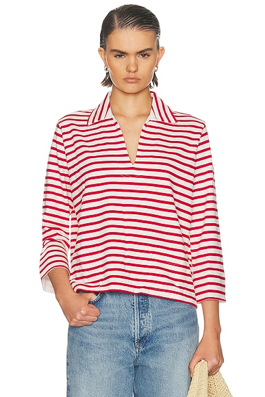 Polo Ralph Lauren Long Sleeve Polo Top in Red & Deckwash White