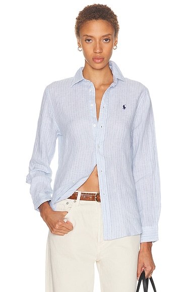 Polo Ralph Lauren Button Front Shirt in 1994b Light Blue & White