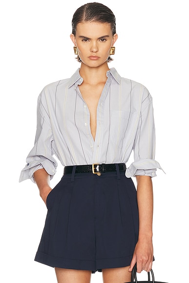 Polo Ralph Lauren Long Sleeve Collared Shirt in Blue & Cream