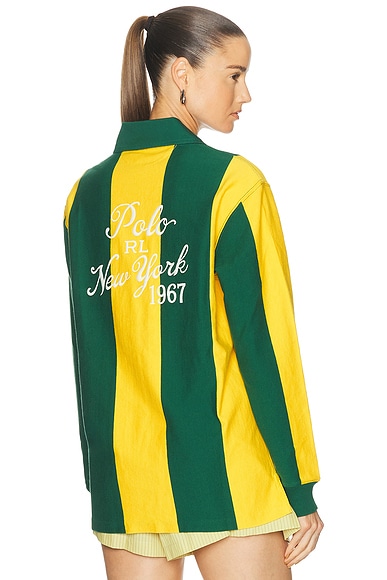 Polo Ralph Lauren Long Sleeve Rugby Shirt in Kelly Green & Canary Yellow