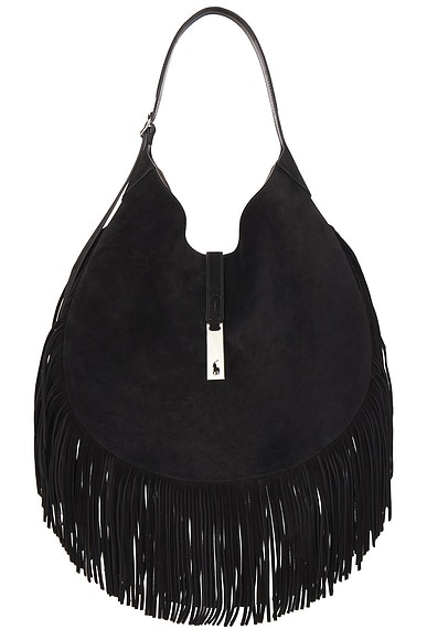 Polo Ralph Lauren Large Fringe Suede Id Shoulder Bag in Black