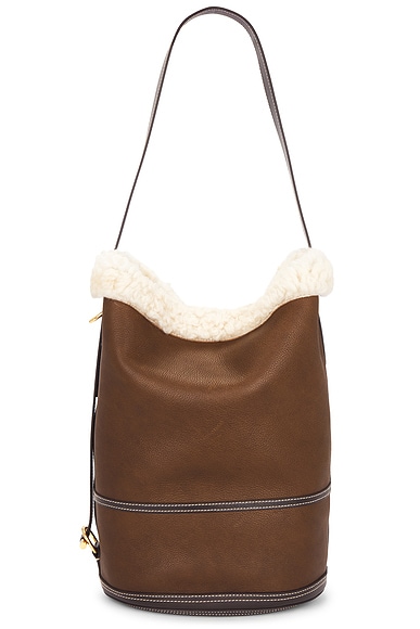 Polo Ralph Lauren Medium Shearling Bucket Bag in Luggage & Cream