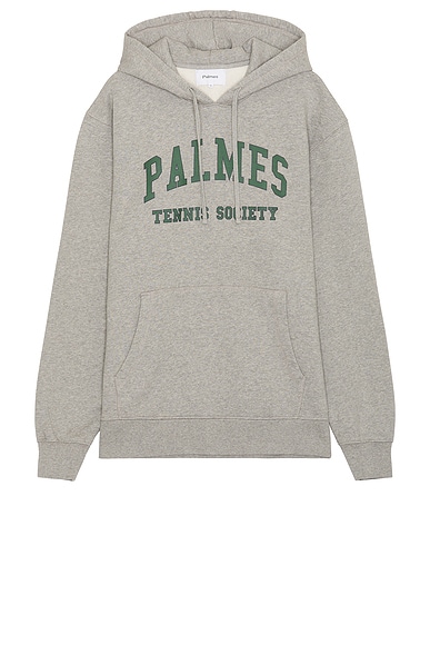 Palmes Mats Hooded Sweatshirt in Grey Melange & Green