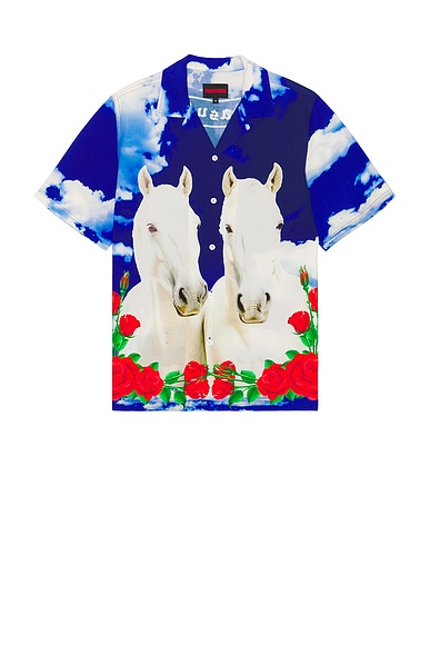 Pleasures White Horse Camp Shirt in Blue