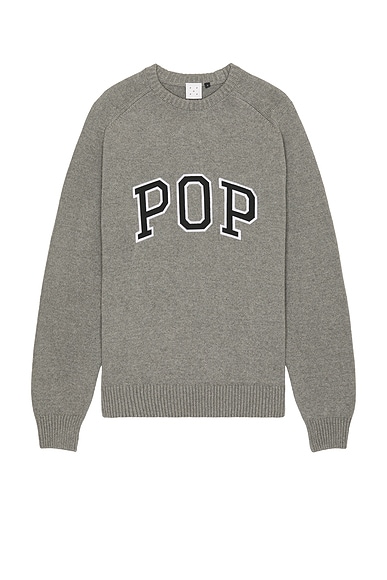 Pop Trading Company Knitted Arch Crew Neck Sweatshirt in Grey Heather