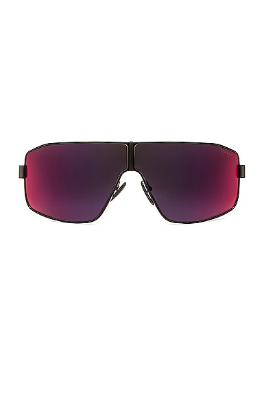 Prada Linea Rossa Shield Frame Sunglasses in Black, Red, & Orange