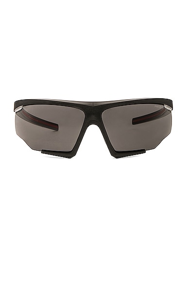 Prada Linea Rossa Shield Frame Sunglasses in Black & Gold