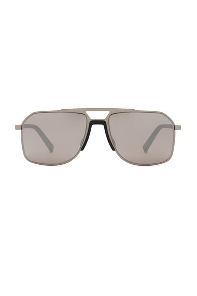 Prada Rectangular Sunglasses in Matte Silver & Purple Brown Mirror Silver