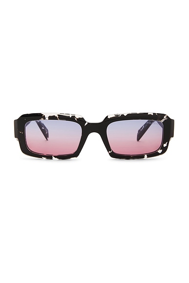 Prada Rectangular Frame Sunglasses in Black Crystal