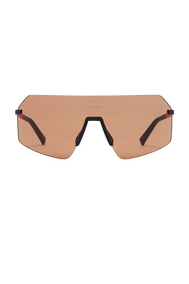 Prada Shield Sunglasses in Black & Solid Brown