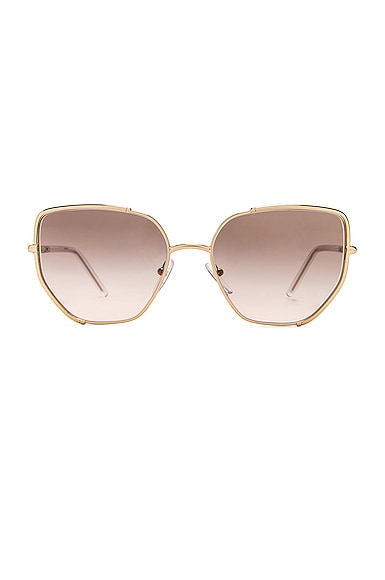 Prada Metal Angular Sunglasses in Pale Gold & Grey Gradient | FWRD