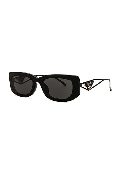 Shop Prada Rectangle Sunglasses In Black & Dark Grey