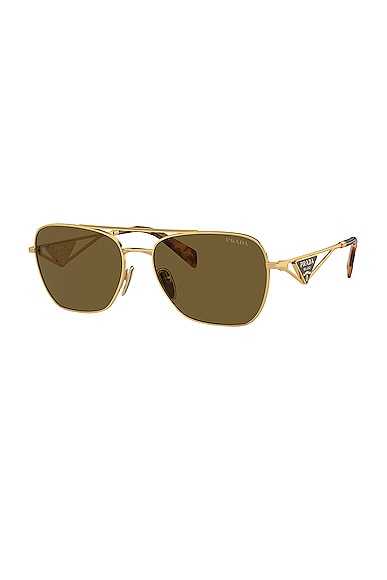 Shop Prada Aviator Sunglasses In Gold & Dark Green