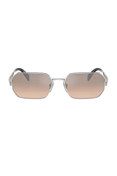 Prada Rectangle Sunglasses in Silver & Mirror Light Brown