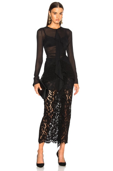 Corded Lace Long Sleeve Maxi Dress
