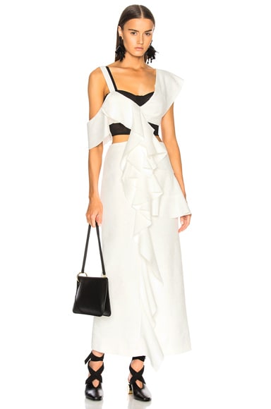 Proenza Schouler One Shoulder Long Ruffle Dress in Off White | FWRD