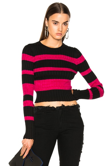 Ultrafine Striped Rib Long Sleeve Crewneck Sweater