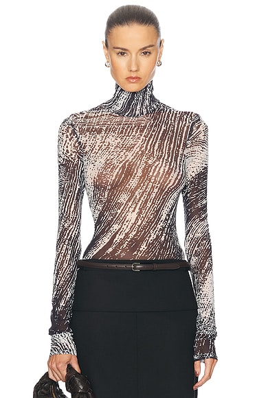 Acne Studios Sheer Floral Turtleneck Top in Blue Orange FWRD