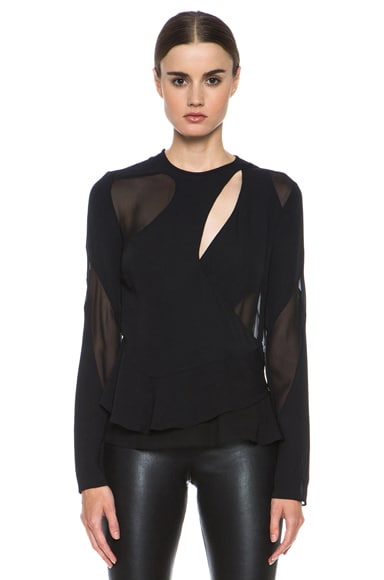 Proenza Schouler Pieced Asymmetric Silk Blouse in Black | FWRD