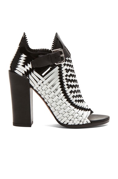 Proenza Schouler Woven Open Toe Leather Heels in Black & White | FWRD
