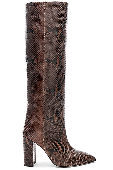 Paris Texas Knee High Python Print Boot in Brown