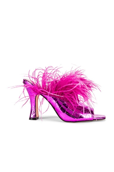 Metallic Coconut Square Toe Mule with Marabou Feathers