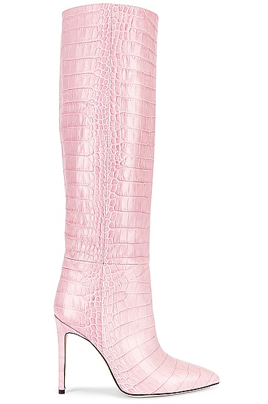 Paris Texas Soft Moc Croco Tall Boot Stiletto Heel In Pink