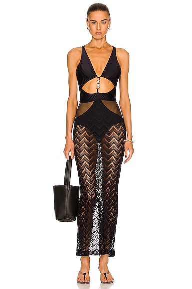 patbo plunge netted beach dress PatBO | Wave MESH Cut Out Beach Dress | XS main image 1