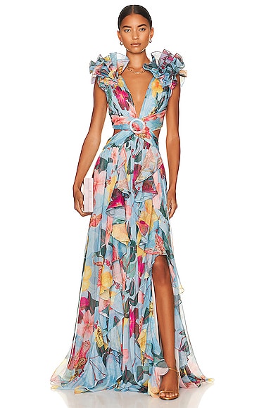 Hibiscus Flutter Sleeve Maxi Dress