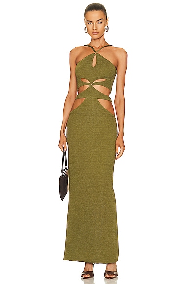 Patbo Knit Lace Up Maxi Dress In Green