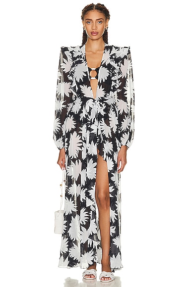 PatBO Dahlia Ruffle Tie-front Robe in Black | FWRD
