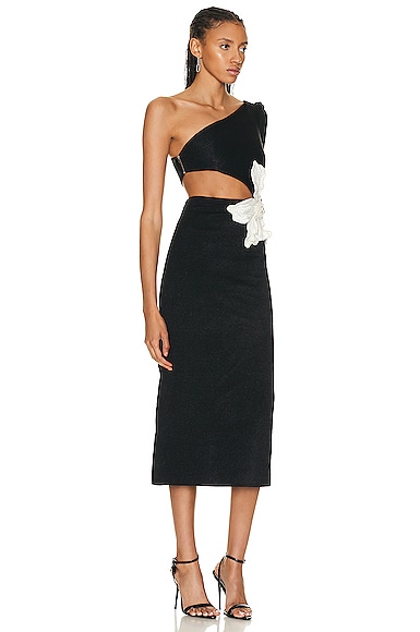 Shop Patbo One Shoulder Maxi Dress With Flower Applique In Black