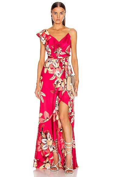 PatBo Floral Carmen Maxi Wrap Dress in Deep Pink | FWRD