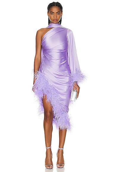 Feather Trim Oscar Dress in Lavender