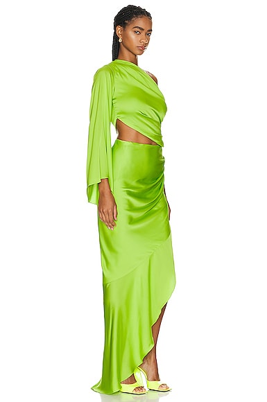 Shop Patbo One Shoulder Draped Maxi Dress In Lime