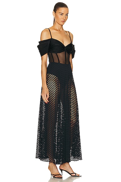 Shop Patbo Corset Netted Maxi Dress In Black