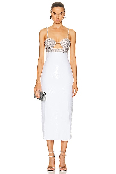 Patbo Cutout Embellished Crepe And Tulle Midi Dress In White